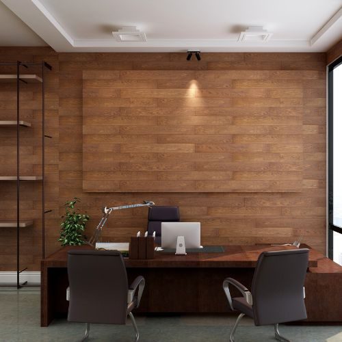 A built-in timber executive desk against a timber panelled wall, crafted for a Sydney home office by 10X Joinery.