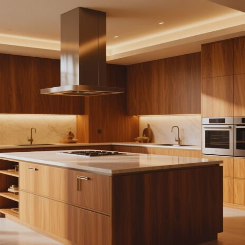 A warm timber kitchen with a large island for prep, storage and seating, designed for a Castle Hill family by 10X Joinery.