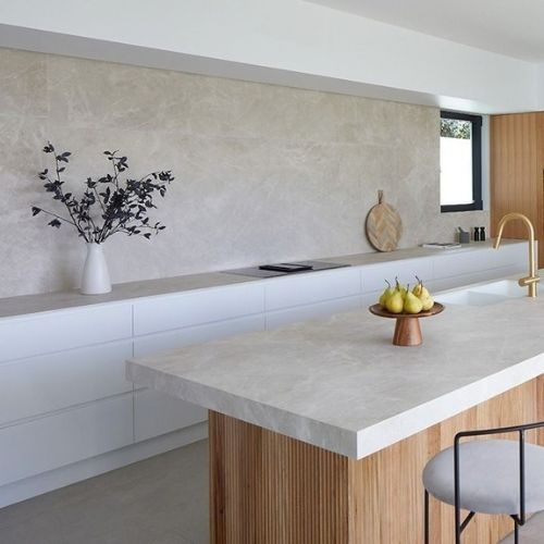 A stone and laminate bench tops installed in a new home in Sydney by 10x Joinery.